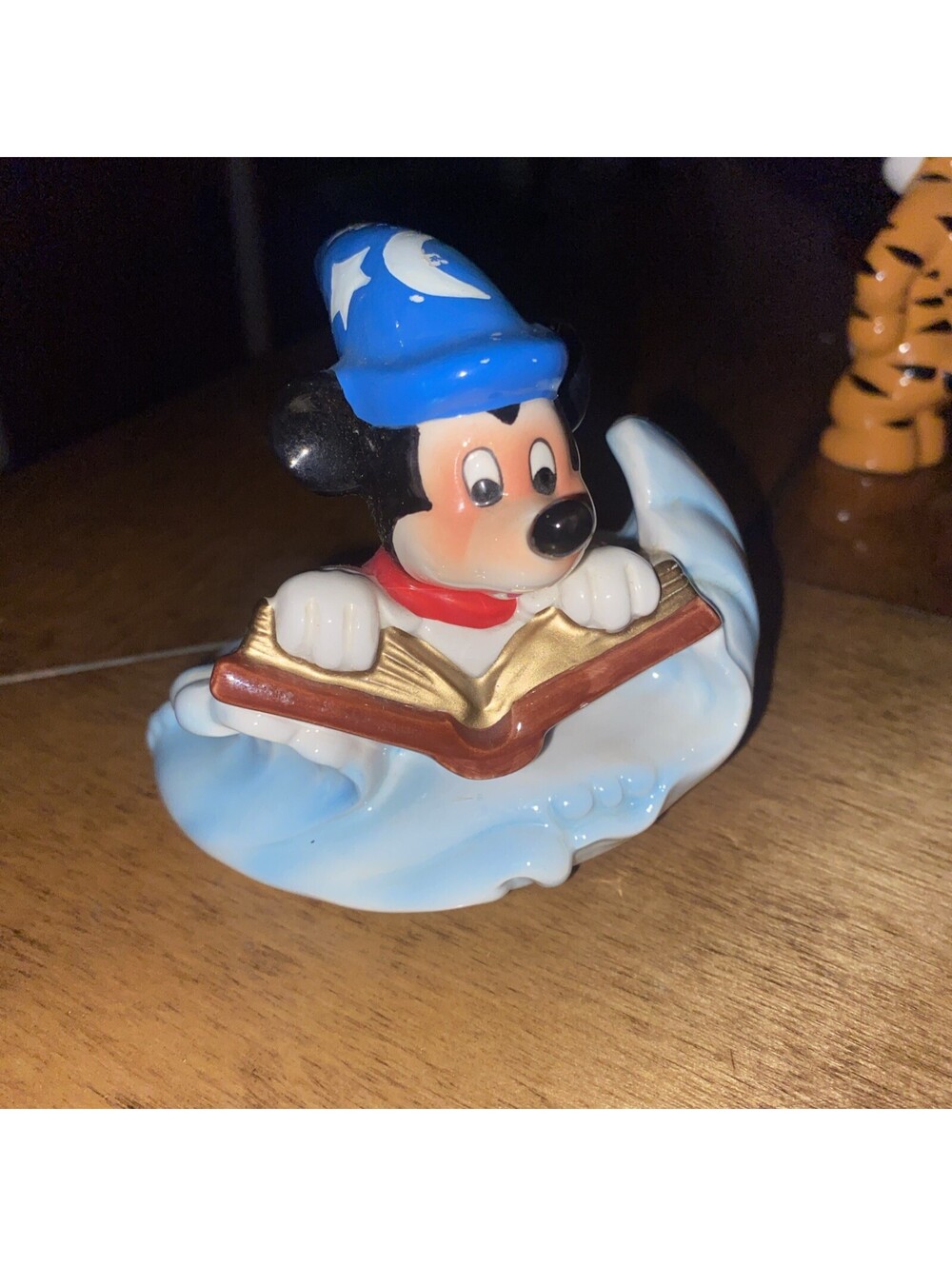 Vtg 1980s Sorcerer Mickey swept away on a spellbook wave Ceramic Figurine